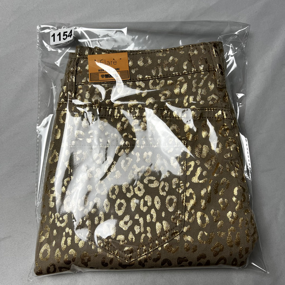 Rock & Roll Denim Ladies 30x30 Metallic Gold Cheetah High Rise Flare Disco Jeans - Picture 13 of 14